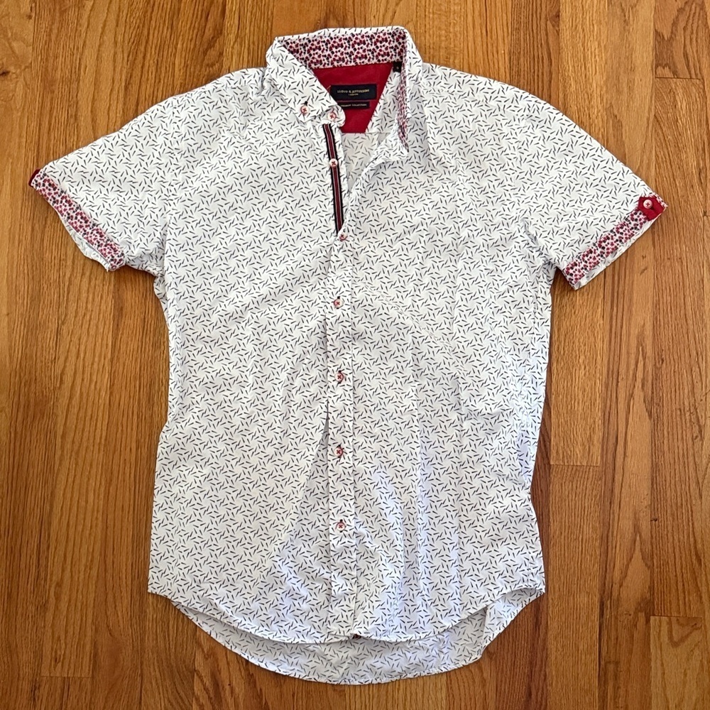 Lloyd & Jefferson London Men's White Patterned Short Sleeve Button Down Shirt S